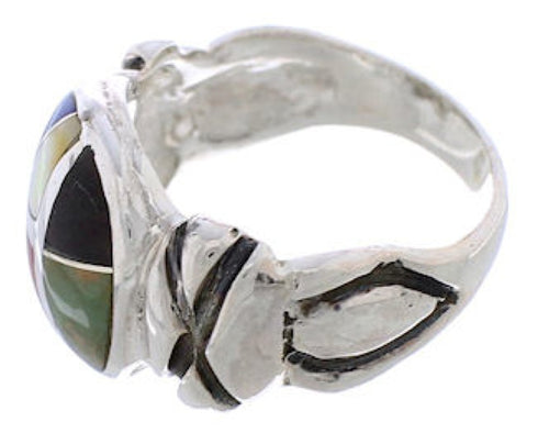 Multicolor Inlay Southwest Sterling Silver Ring Size 8-3/4 TX40050